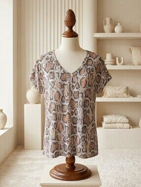 Cake Snake Print Oversized V-Neck Tee Cap Sleeve Top Size Medium
